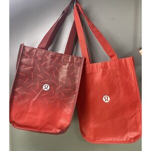 2 Lululemon Reusable Totes Shopping Bag Lunch Gift Bag Small‎ Red 11x9"